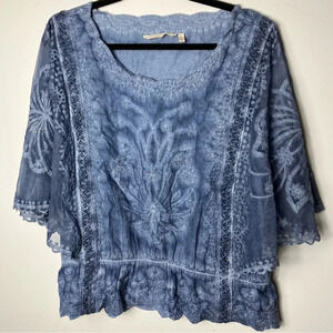 Soft Surroundings Lace Crochet Butterfly Top Blue‎ Large
